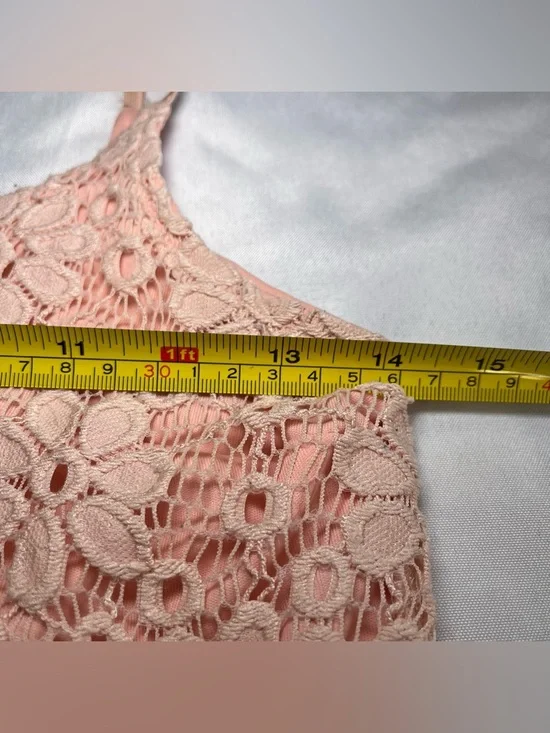 City Triangle Peach Floral Lace Spaghetti Strap Fit Flare Dress Womens Medium - Picture 4 of 7